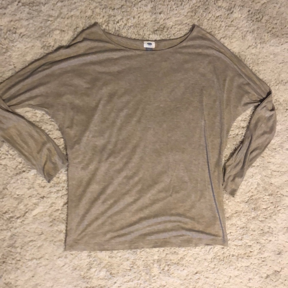 Tan with gold quarter length sleeve Piko top